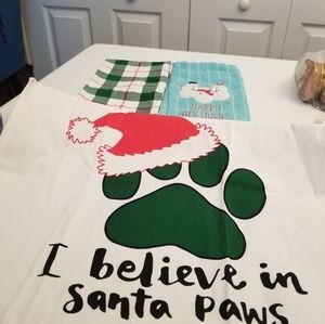 Lot Of 3 Christmas Hand Towels,I Believe In Santa Paws,checkered, Snow Men